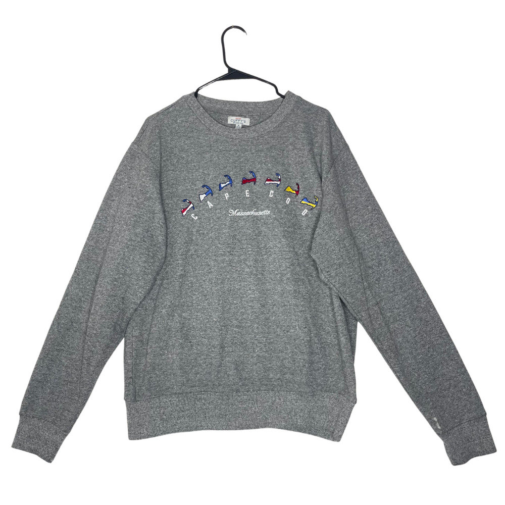 Cuffys‎ Cape Cod Sweatshirt Mens M Embroidered Graphic Gray Beach Cozy Mass